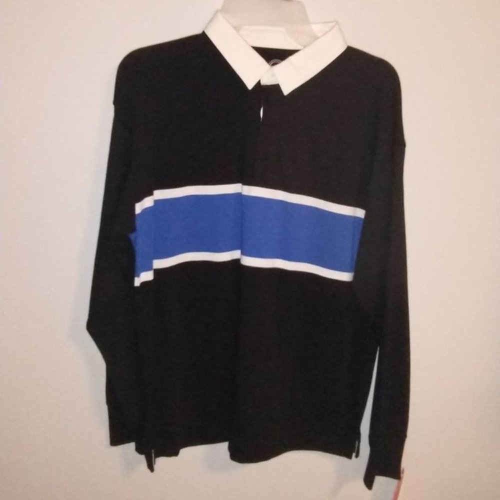 WONDER NATION boys black & blue/white striped dress shirt size XL 14-16 k-297
